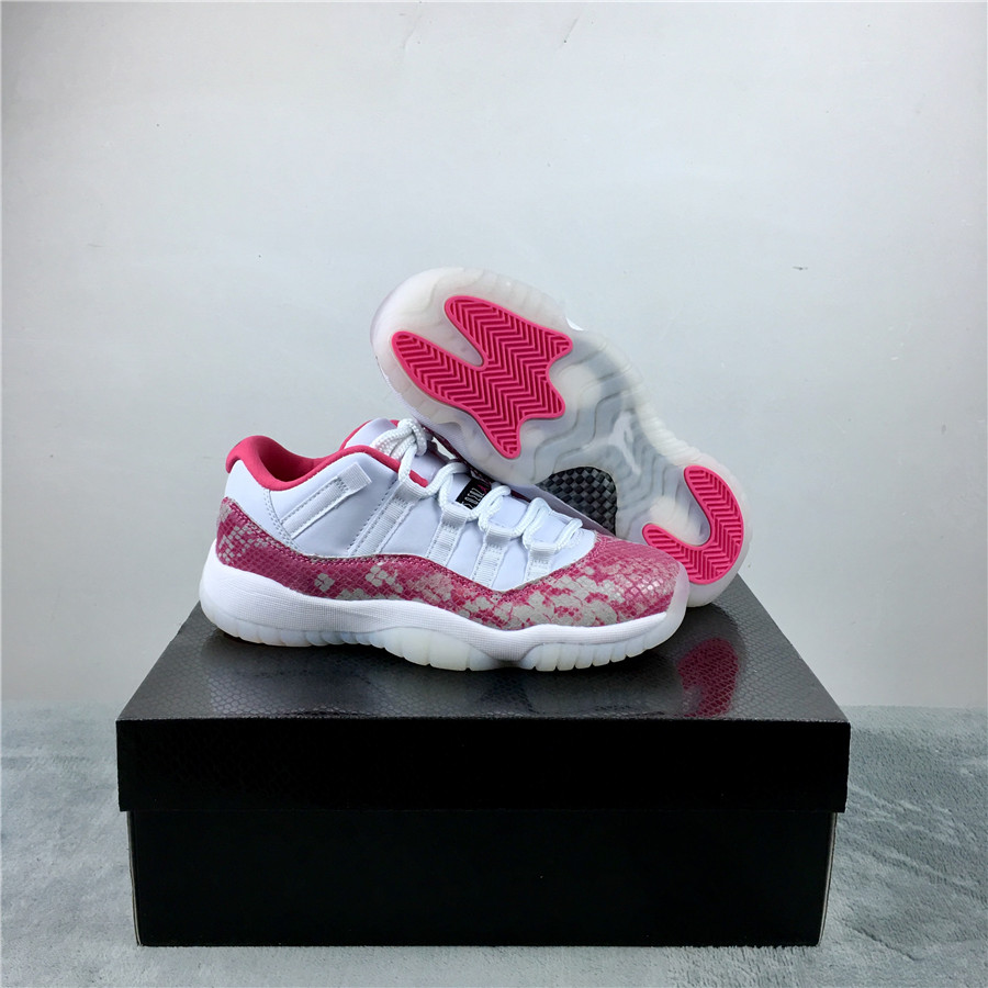 2019 Women Jordan 11 Low White Pink Snakeskin